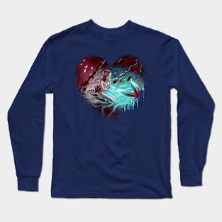 Sapphire Serenity: A Mermaid's Touch Painting (Heart) Long Sleeve T-Shirt